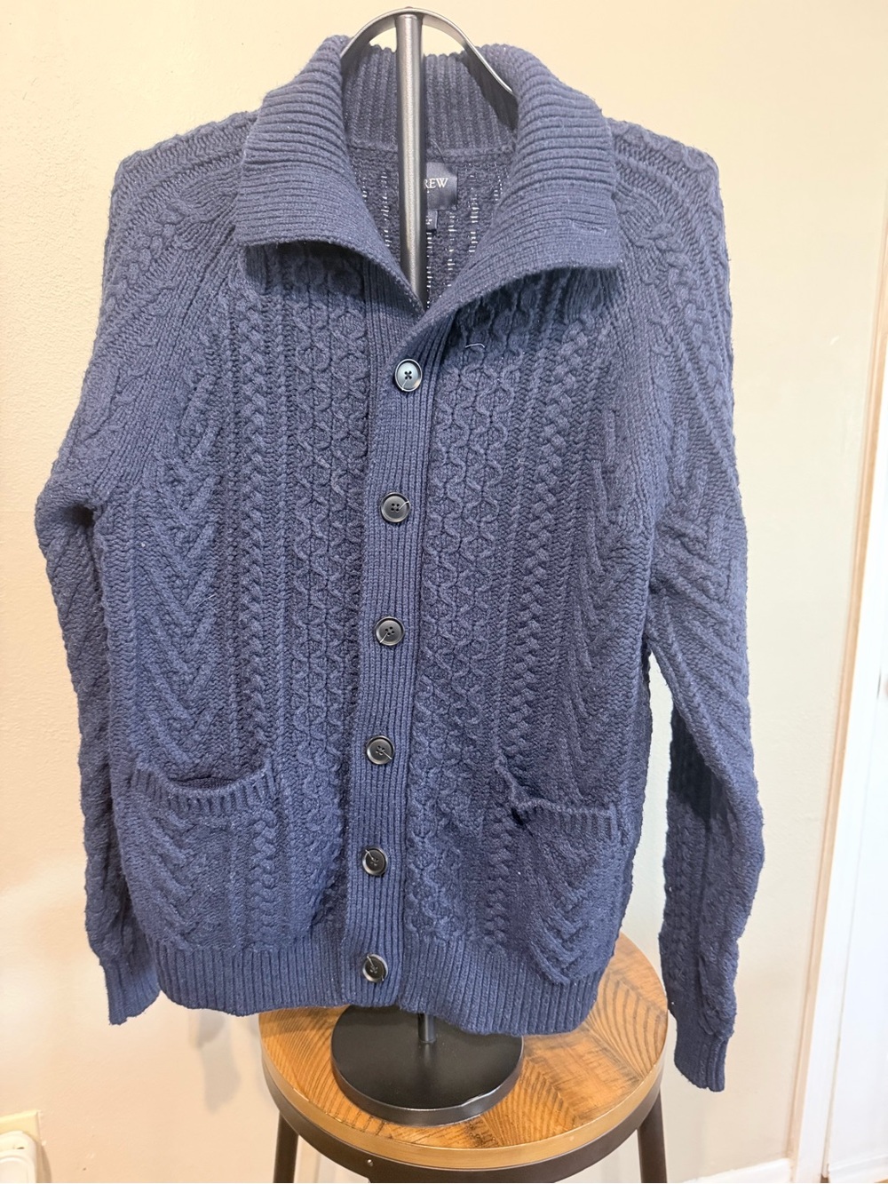 J. Crew Navy Blue Cable-Knit Button Front Cardigan
